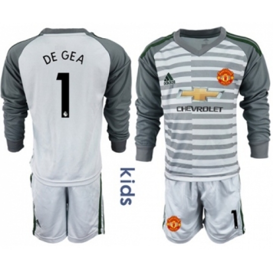 Manchester United 1 De Gea Grey Goalkeeper Long Sleeves Kid Soccer Club Jersey