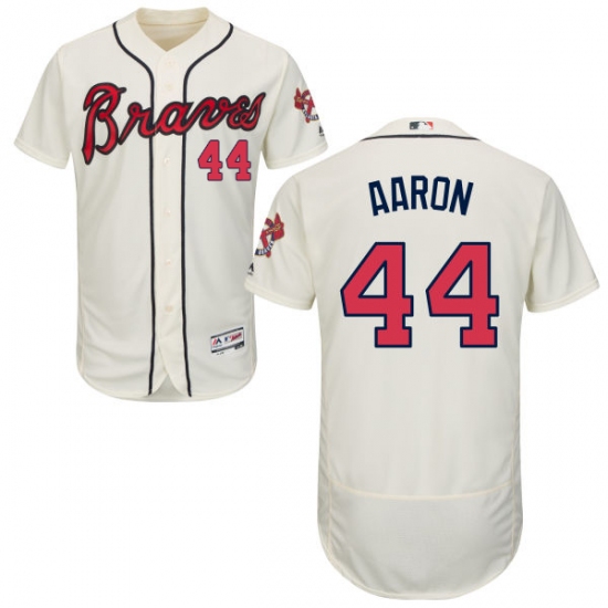 Men's Majestic Atlanta Braves 44 Hank Aaron Cream Alternate Flex Base Authentic Collection MLB Jersey