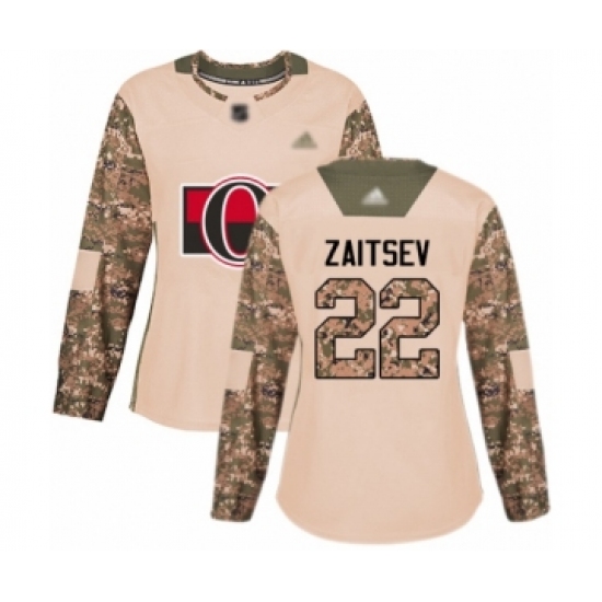 Women's Ottawa Senators 22 Nikita Zaitsev Authentic Camo Veterans Day Practice Hockey Jersey