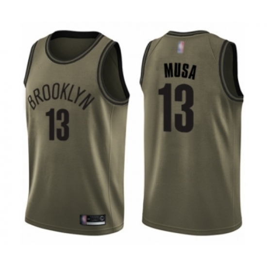 Men's Brooklyn Nets 13 Dzanan Musa Swingman Green Salute to Service Basketball Jersey