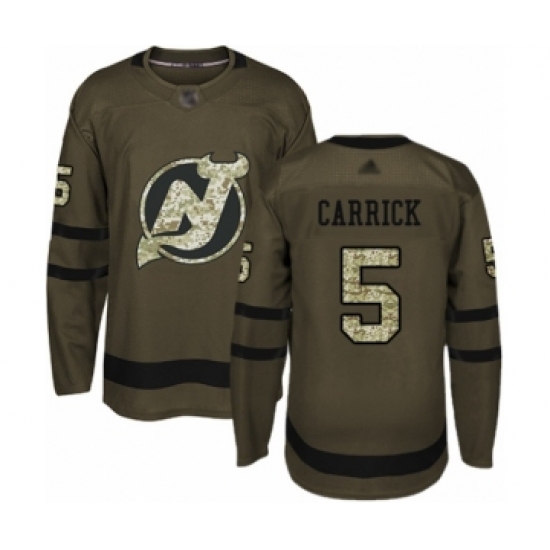 Men's New Jersey Devils 5 Connor Carrick Authentic Green Salute to Service Hockey Jersey