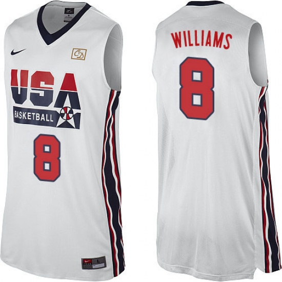 Men's Nike Team USA 8 Deron Williams Swingman White 2012 Olympic Retro Basketball Jersey