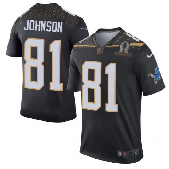 Men's Nike Detroit Lions 81 Calvin Johnson Elite Black Team Irvin 2016 Pro Bowl NFL Jersey