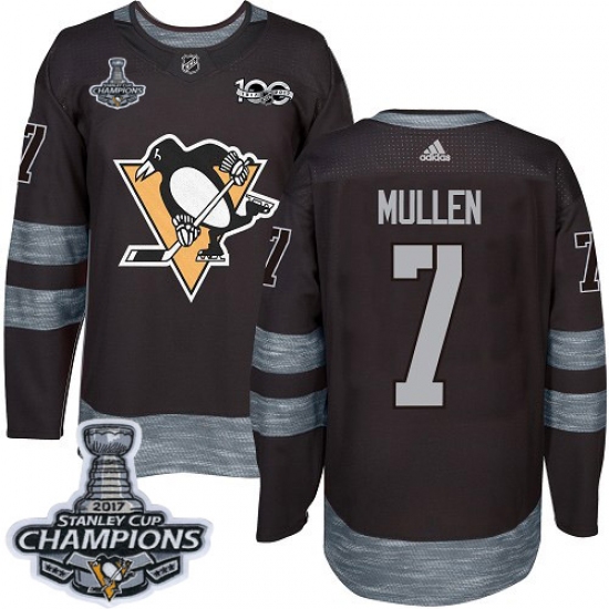 Men's Adidas Pittsburgh Penguins 7 Joe Mullen Authentic Black 1917-2017 100th Anniversary 2017 Stanley Cup Champions NHL Jersey