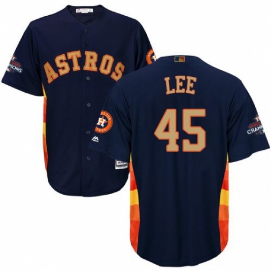 Men's Majestic Houston Astros 45 Carlos Lee Replica Navy Blue Alternate 2018 Gold Program Cool Base MLB Jersey