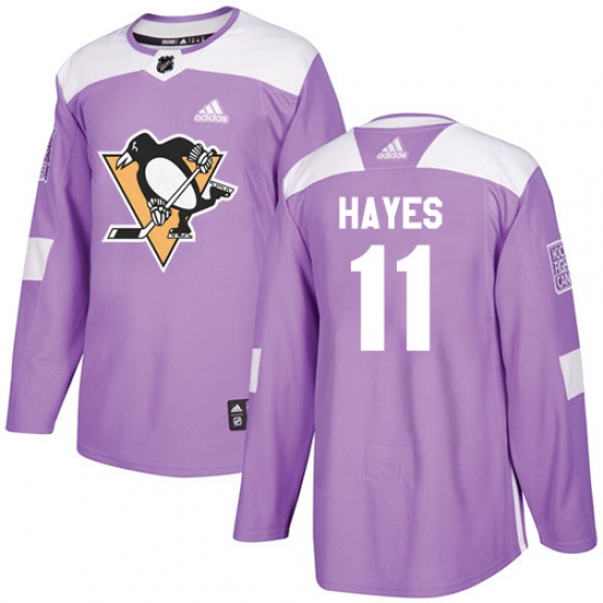 Youth Adidas Pittsburgh Penguins 11 Jimmy Hayes Authentic Purple Fights Cancer Practice NHL Jersey