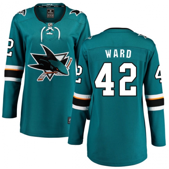 Women's San Jose Sharks 42 Joel Ward Fanatics Branded Teal Green Home Breakaway NHL Jersey