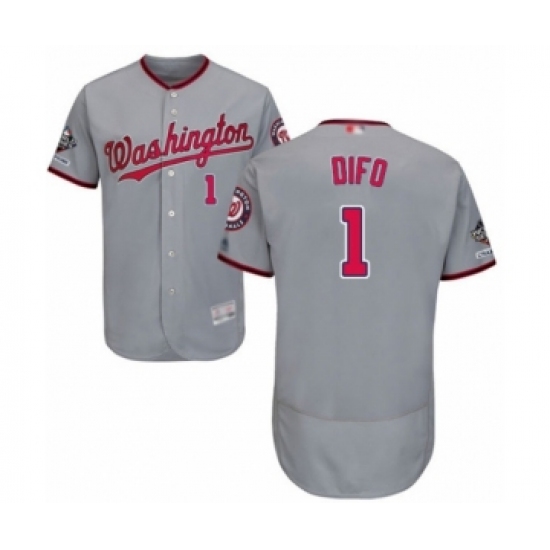 Men's Washington Nationals 1 Wilmer Difo Grey Road Flex Base Authentic Collection 2019 World Series Champions Baseball Jersey