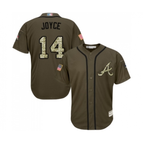 Youth Atlanta Braves 14 Matt Joyce Authentic Green Salute to Service Baseball Jersey