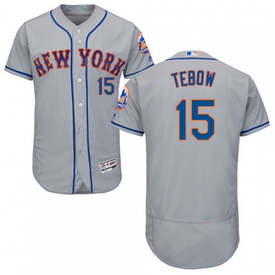 Men's Majestic New York Mets 15 Tim Tebow Grey Flexbase Authentic Collection MLB Jersey