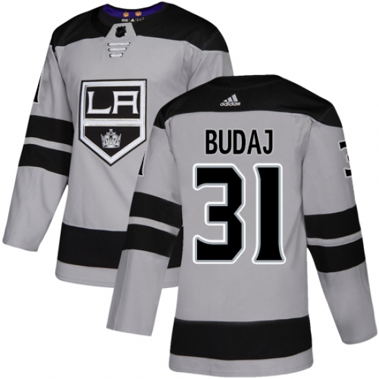 Men's Adidas Los Angeles Kings 31 Peter Budaj Premier Gray Alternate NHL Jersey