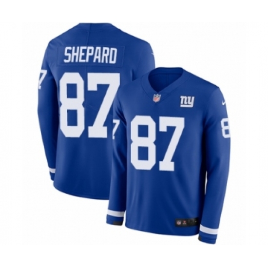 Men's Nike New York Giants 87 Sterling Shepard Limited Royal Blue Therma Long Sleeve NFL Jersey