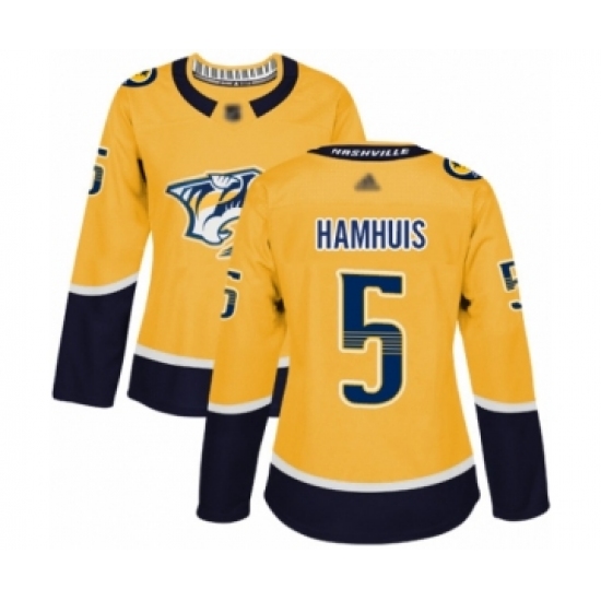 Women's Nashville Predators 5 Dan Hamhuis Authentic Gold Home Hockey Jersey