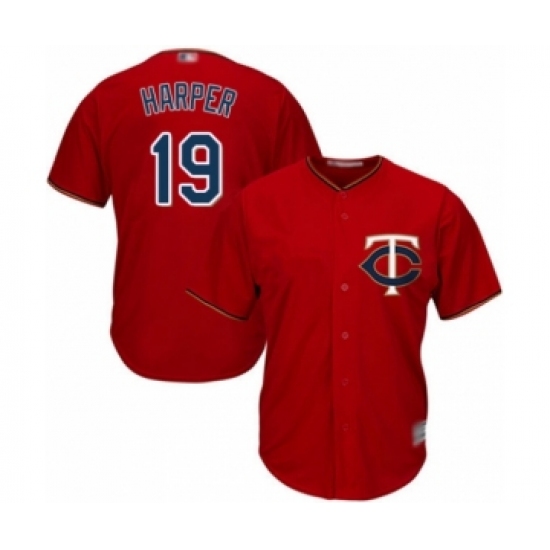 Youth Minnesota Twins 19 Ryne Harper Authentic Scarlet Alternate Cool Base Baseball Player Jersey