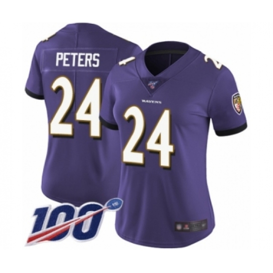 Women's Baltimore Ravens 24 Marcus Peters Purple Team Color Vapor Untouchable Limited Player 100th Season Football Jersey