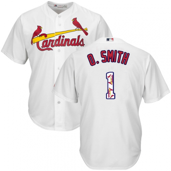 Men's Majestic St. Louis Cardinals 1 Ozzie Smith Authentic White Team Logo Fashion Cool Base MLB Jersey