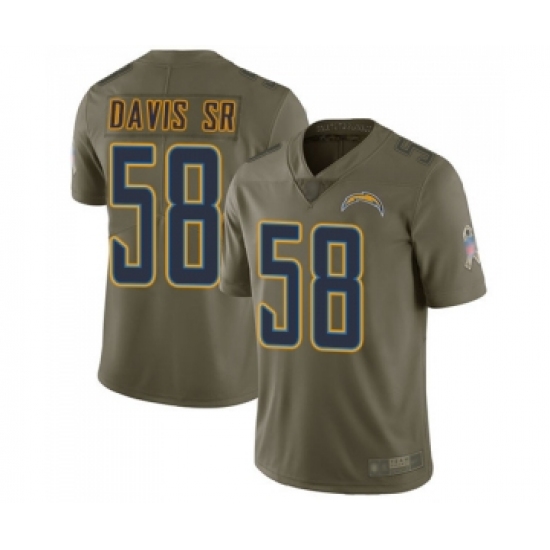 Men's Los Angeles Chargers 58 Thomas Davis Sr Limited Olive 2017 Salute to Service Football Jersey