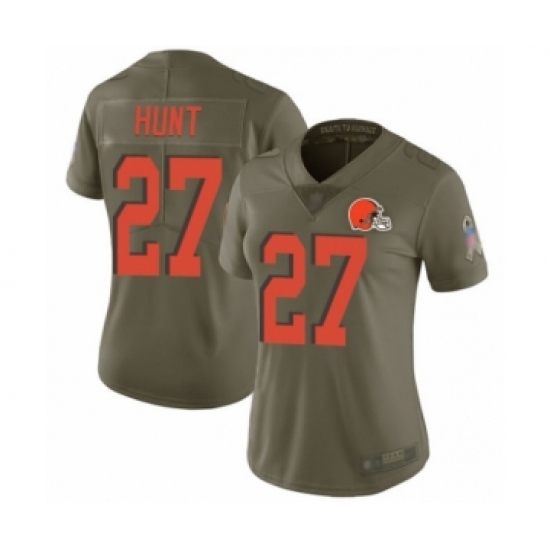 Women's Cleveland Browns 27 Kareem Hunt Limited Olive 2017 Salute to Service Football Jersey