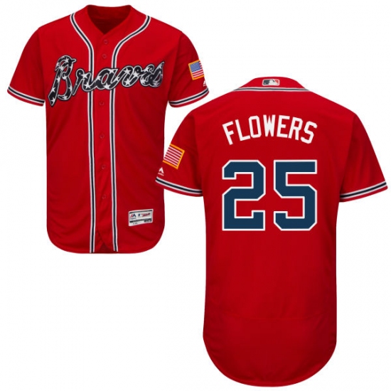 Men's Majestic Atlanta Braves 25 Tyler Flowers Red Alternate Flex Base Authentic Collection MLB Jersey