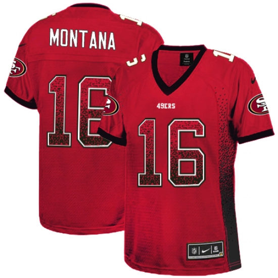 Women's Nike San Francisco 49ers 16 Joe Montana Elite Red Drift Fashion NFL Jersey