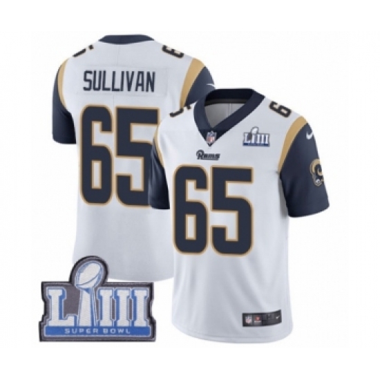 Youth Nike Los Angeles Rams 65 John Sullivan White Vapor Untouchable Limited Player Super Bowl LIII Bound NFL Jersey