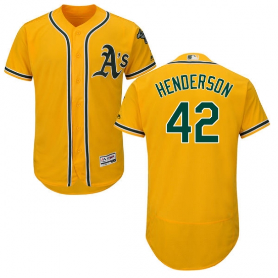 Men's Majestic Oakland Athletics 42 Dave Henderson Gold Alternate Flex Base Authentic Collection MLB Jersey