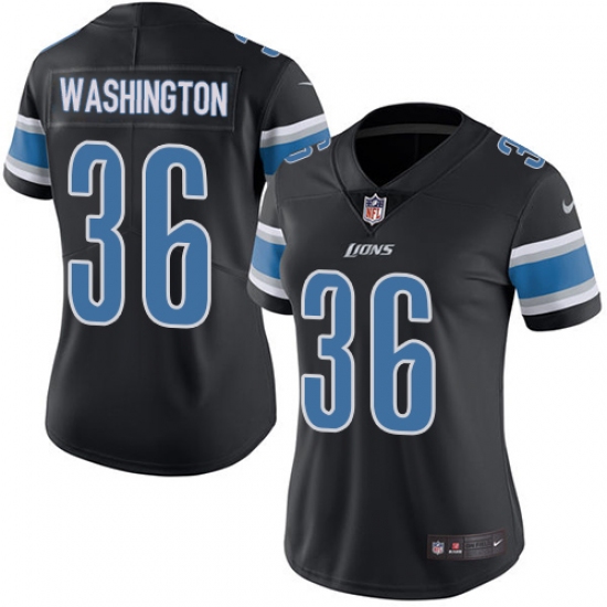 Women's Nike Detroit Lions 36 Dwayne Washington Limited Black Rush Vapor Untouchable NFL Jersey