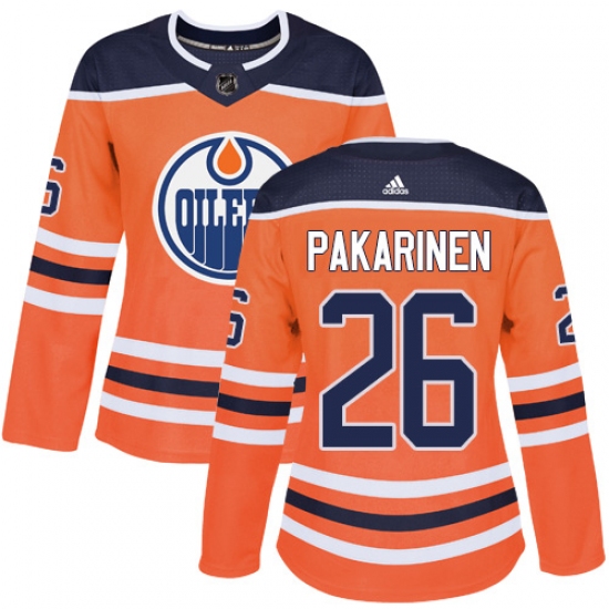 Women's Adidas Edmonton Oilers 26 Iiro Pakarinen Authentic Orange Home NHL Jersey