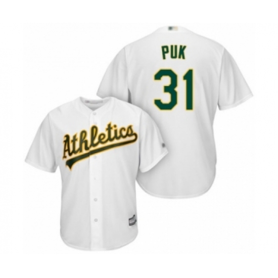 Youth Oakland Athletics 31 A.J. Puk Authentic White Home Cool Base Baseball Player Jersey