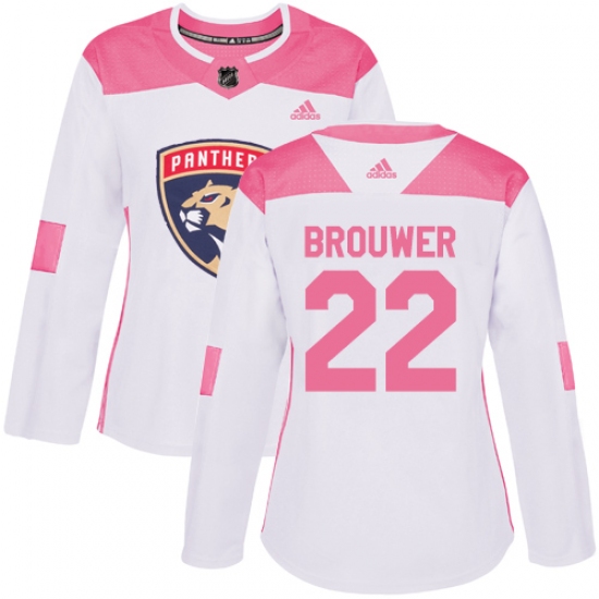 Women's Adidas Florida Panthers 22 Troy Brouwer Authentic White Pink Fashion NHL Jersey