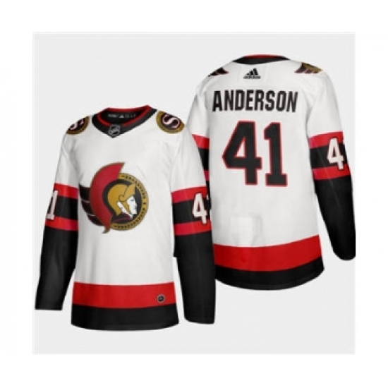 Men's Ottawa Senators 41 Craig Anderson White 2020-21 Authentic Player Away Stitched Hockey Jersey