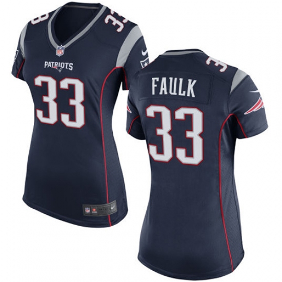 Women's Nike New England Patriots 33 Kevin Faulk Game Navy Blue Team Color NFL Jersey