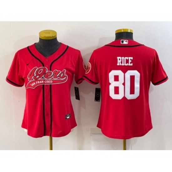 Women's San Francisco 49ers 80 Jerry Rice Red With Patch Cool Base Stitched Baseball Jersey