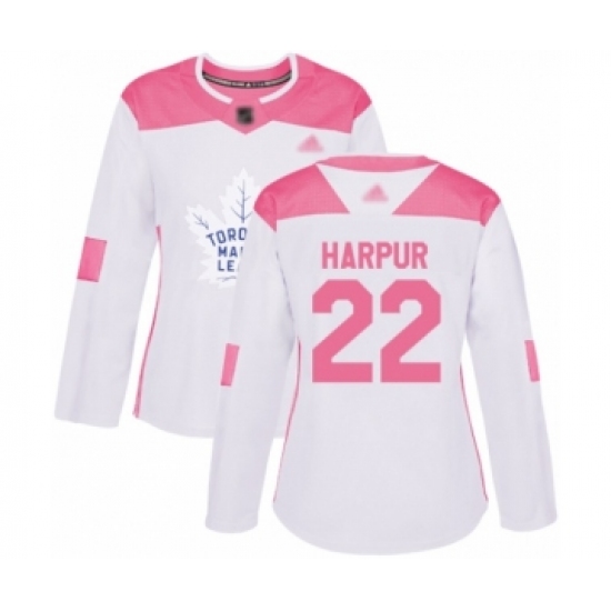 Women's Toronto Maple Leafs 22 Ben Harpur Authentic White Pink Fashion Hockey Jersey