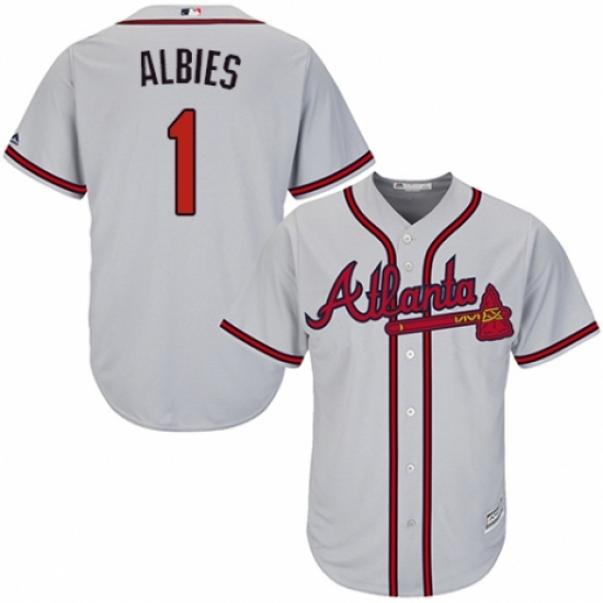 Men's Majestic Atlanta Braves 1 Ozzie Albies Replica Grey Road Cool Base MLB Jersey