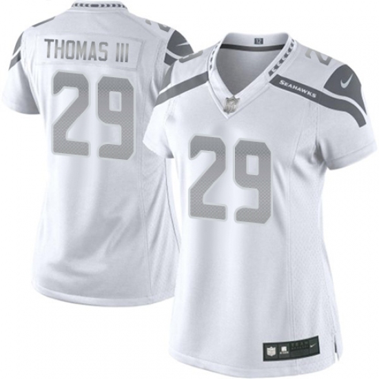 Women's Nike Seattle Seahawks 29 Earl Thomas III Limited White Platinum NFL Jersey