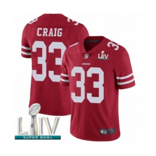 Youth San Francisco 49ers 33 Roger Craig Red Team Color Vapor Untouchable Limited Player Super Bowl LIV Bound Football Jersey