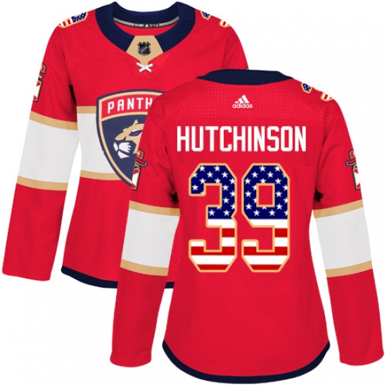 Women's Adidas Florida Panthers 39 Michael Hutchinson Authentic Red USA Flag Fashion NHL Jersey