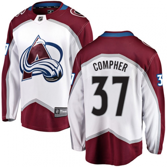 Men's Colorado Avalanche 37 J.T. Compher Fanatics Branded White Away Breakaway NHL Jersey