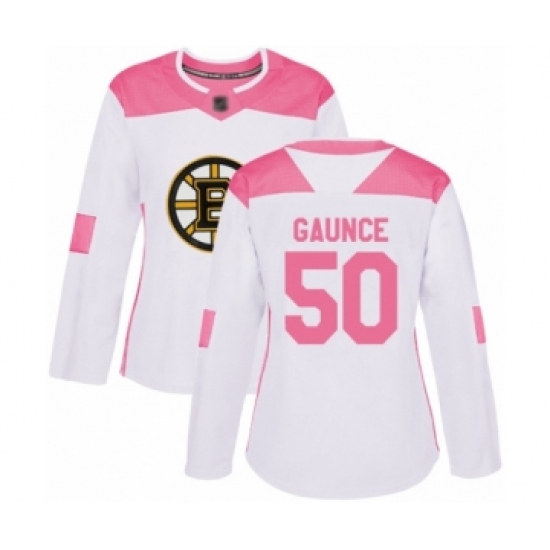 Women's Boston Bruins 50 Brendan Gaunce Authentic White Pink Fashion Hockey Jersey