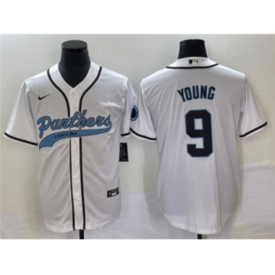 Men's Carolina Panthers 9 Bryce Young White Cool Base Stitched Baseball Jersey