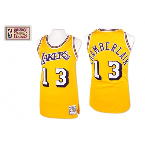 Men's Mitchell and Ness Los Angeles Lakers 13 Wilt Chamberlain Swingman Gold Throwback NBA Jersey