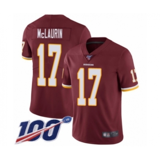Men's Washington Redskins 17 Terry McLaurin Burgundy Red Team Color Vapor Untouchable Limited Player 100th Season Football Jersey