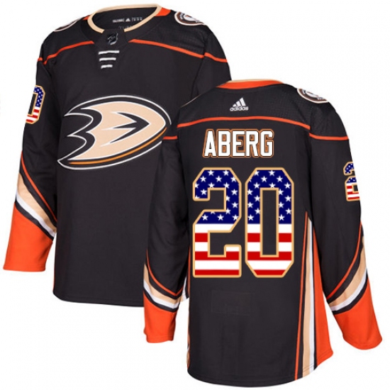 Men's Adidas Anaheim Ducks 20 Pontus Aberg Black Home Authentic USA Flag Stitched NHL Jersey