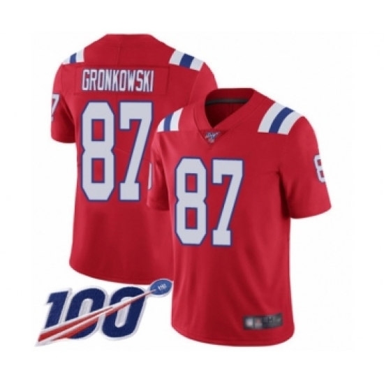 Men's New England Patriots 87 Rob Gronkowski Red Alternate Vapor Untouchable Limited Player 100th Season Football Jersey