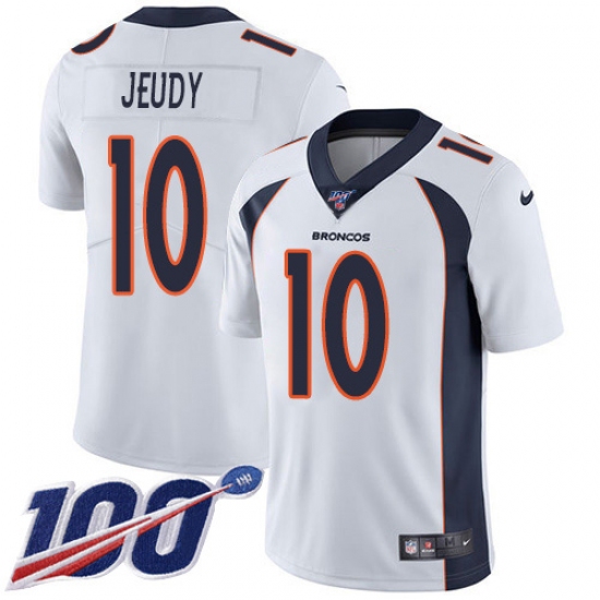 Youth Denver Broncos 10 Jerry Jeudy White Stitched 100th Season Vapor Untouchable Limited Jersey