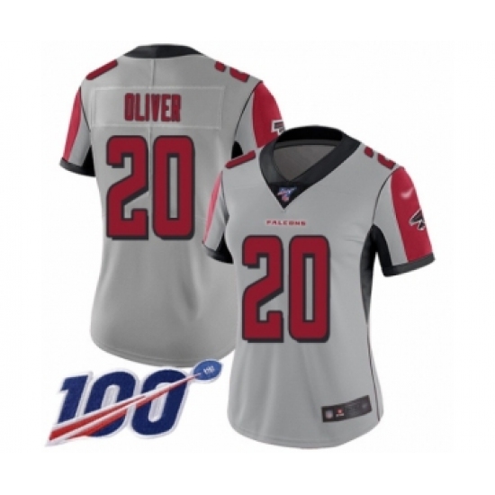 Women's Atlanta Falcons 20 Isaiah Oliver Limited Silver Inverted Legend 100th Season Football Jersey