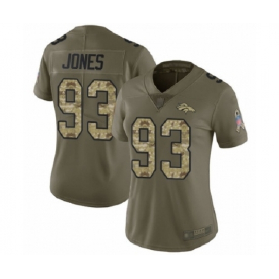 Women's Denver Broncos 93 Dre'Mont Jones Limited Olive Camo 2017 Salute to Service Football Jersey
