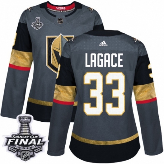 Women's Adidas Vegas Golden Knights 33 Maxime Lagace Authentic Gray Home 2018 Stanley Cup Final NHL Jersey