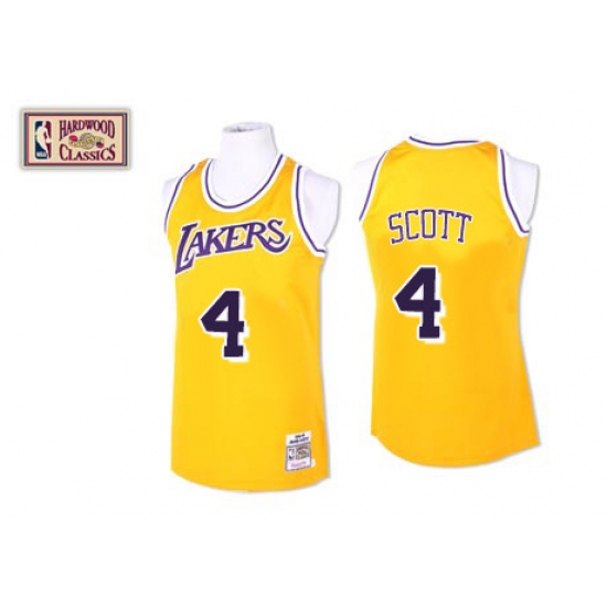 Men's Mitchell and Ness Los Angeles Lakers 4 Byron Scott Swingman Gold Throwback NBA Jersey